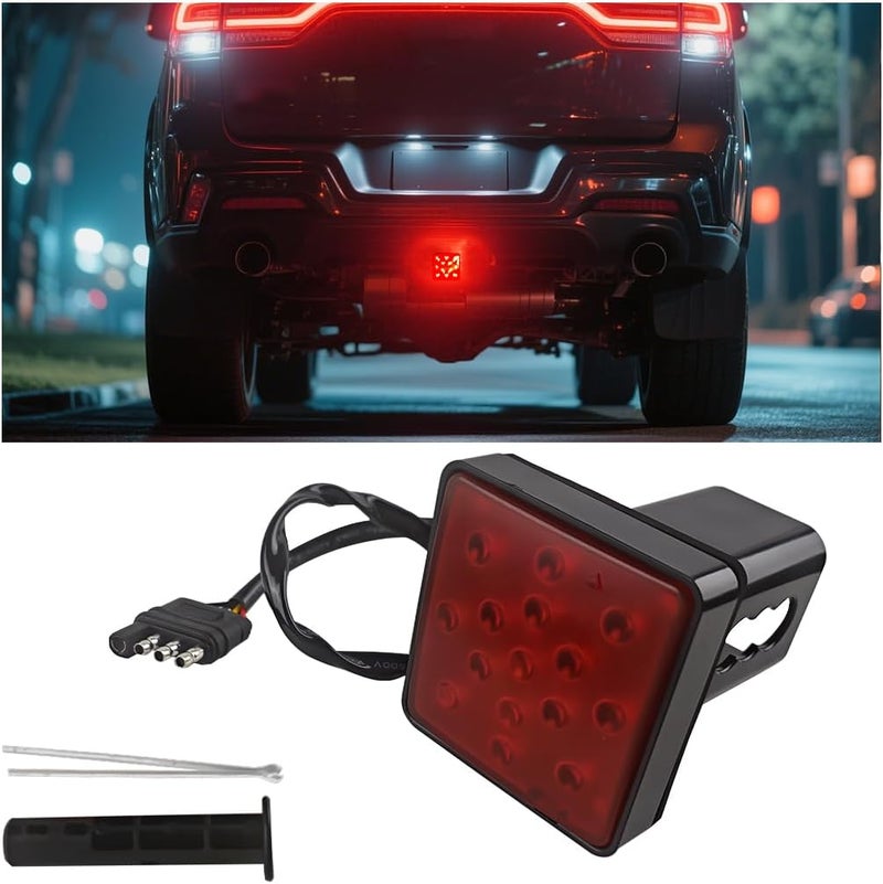 HZEL Trailer Hitch Receiver Cover with 15 LED Brake Lights, Super Bright Vehicle Lamp Tail Light Fit 2" Receiver, Auto Exterior Lighting Accessories, Universal for Towing Truck RV SUV (Red) - Image 1